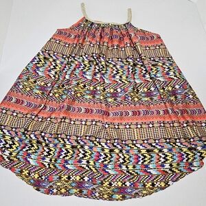 Camille & Co Boho Halter Dress L • Multicolor Aztec Print • High Low Hem